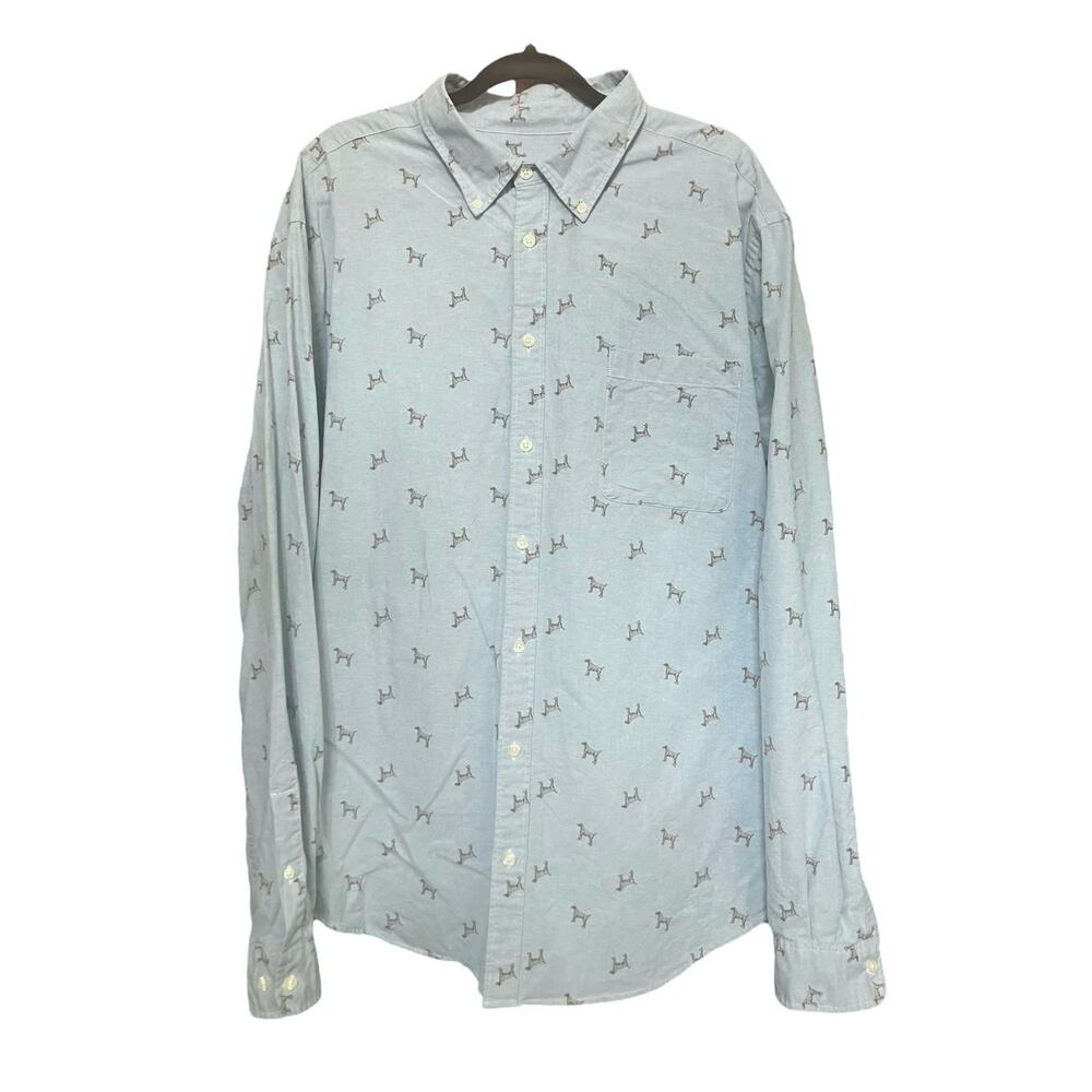 Merona Men's Blue W/ Dog Print Long-Sleeve Casual Button-Down Shirt | Size XXL